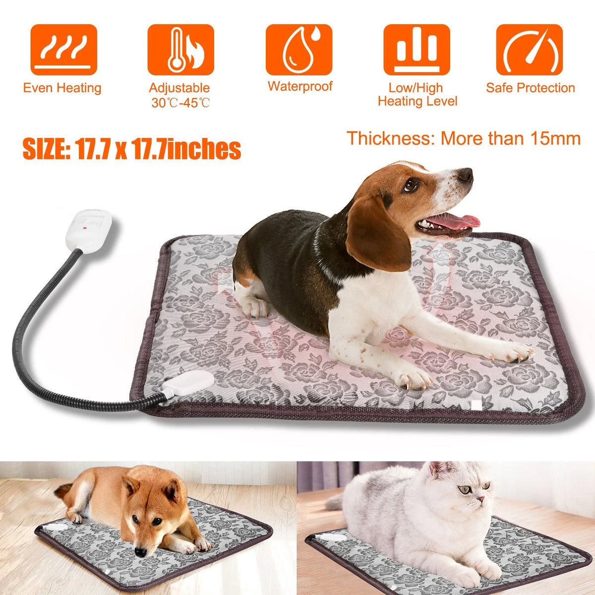 Petaluni Pet Heating Pad, 17.7 x 17.7 in