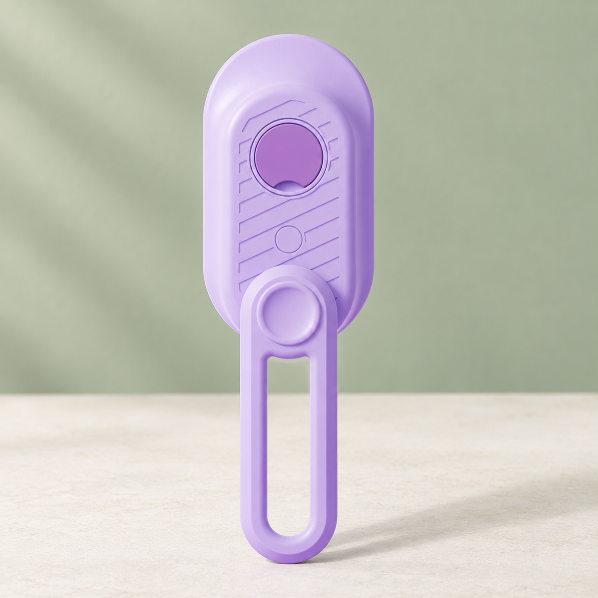 Petaluni mist grooming brush in Light Purple on a sage background